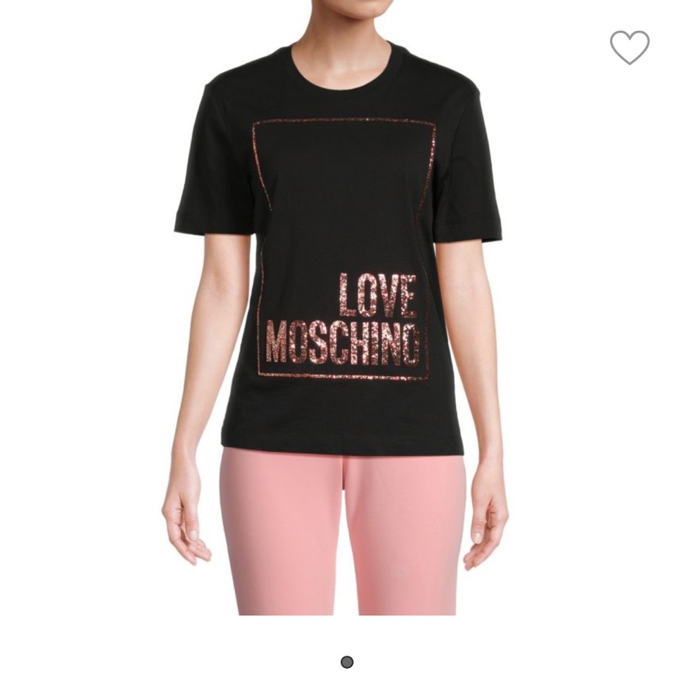Moschino Black Tee with Pink Sequin Logo 2